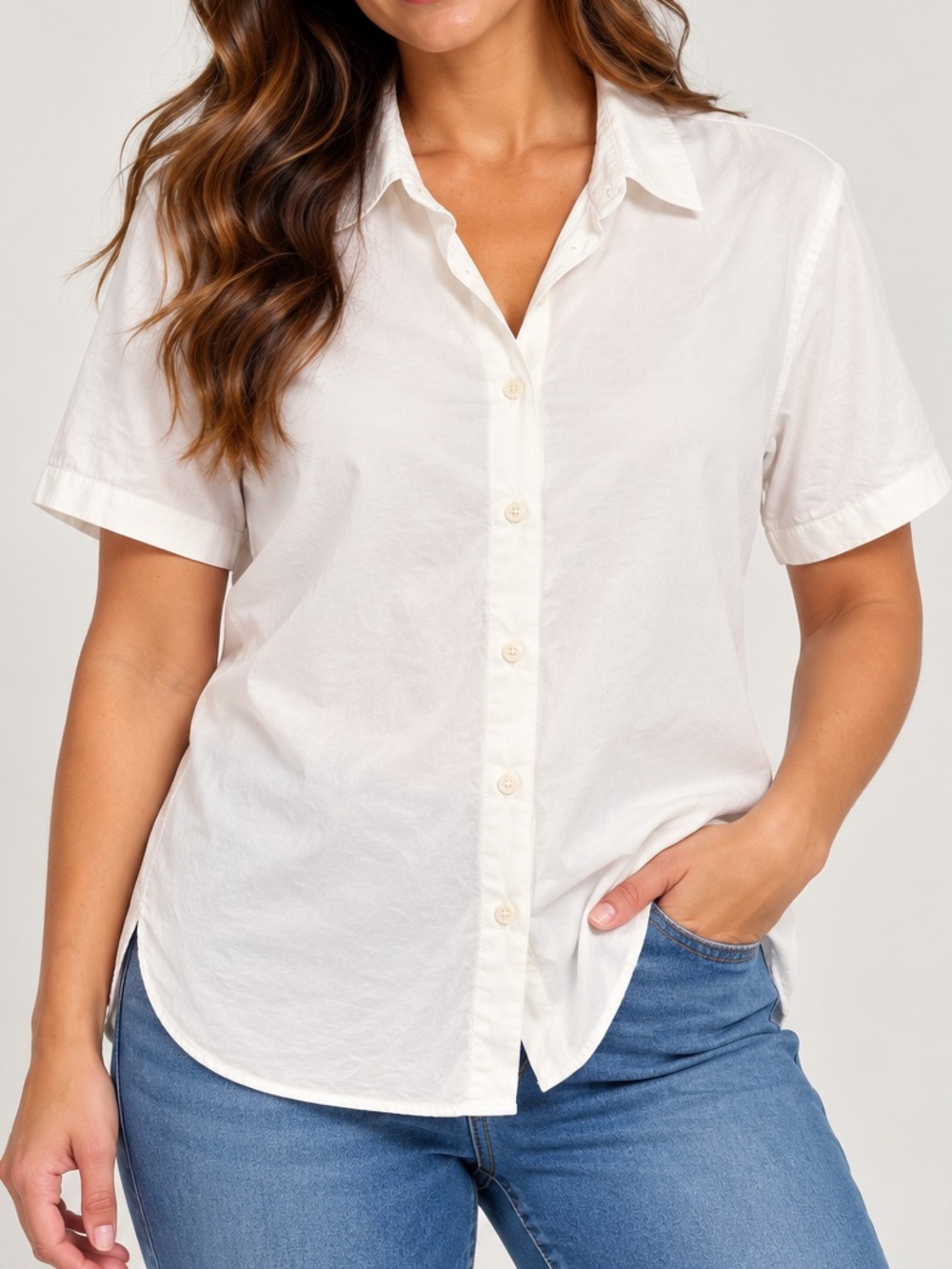 ZARA White Short Sleeve Button-Down Shirt